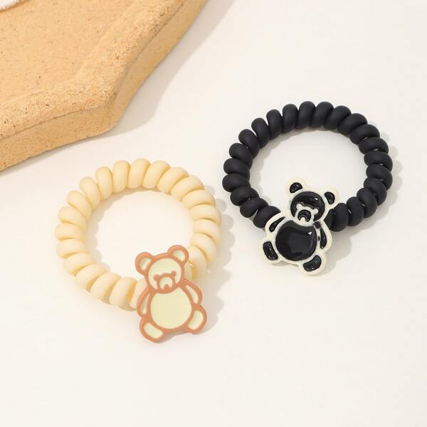 

2pcs Bear Decor Telephone Wire Hair Tie, Multicolor