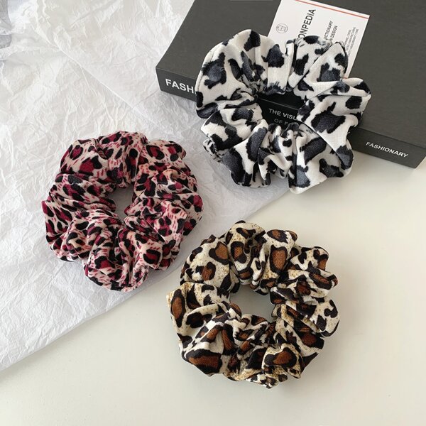 

3pcs Leopard Print Scrunchie, Multicolor