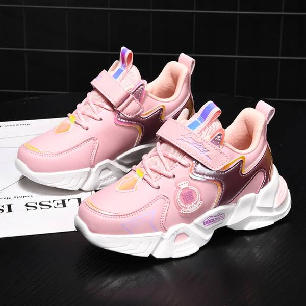 

Girls Colorblock Lace-up Front Velcro Strap Sneakers, Pink