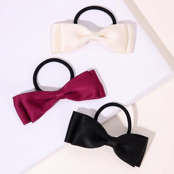 

3pcs Bow Decor Hair Tie, Multicolor
