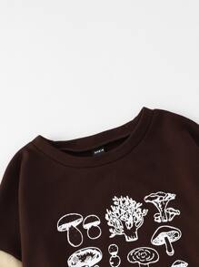 SHEIN Unity Mushroom Print Colour Block Sweatshirt - Multicolor - View 3