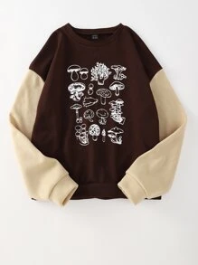 SHEIN Unity Mushroom Print Colour Block Sweatshirt - Multicolor - View 5