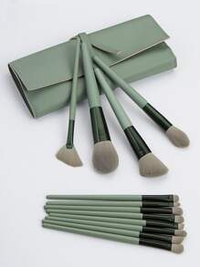 化妆刷套装，12支装木质优雅多功能化妆刷，适用于化妆台，可用于粉底、面霜、乳液、保湿霜、凝胶、去角质面膜等各种化妆品。化妆刷/美容刷，刷具套装，化妆刷套装，化妆刷套装，全套化妆刷，化妆刷套装，全套化妆工具，刷具套装，化妆刷套装，化妆礼盒套装 - 軍綠色 - 查看 2