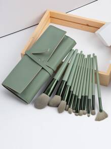 化妆刷套装，12支装木质优雅多功能化妆刷，适用于化妆台，可用于粉底、面霜、乳液、保湿霜、凝胶、去角质面膜等各种化妆品。化妆刷/美容刷，刷具套装，化妆刷套装，化妆刷套装，全套化妆刷，化妆刷套装，全套化妆工具，刷具套装，化妆刷套装，化妆礼盒套装 - 軍綠色 - 查看 3