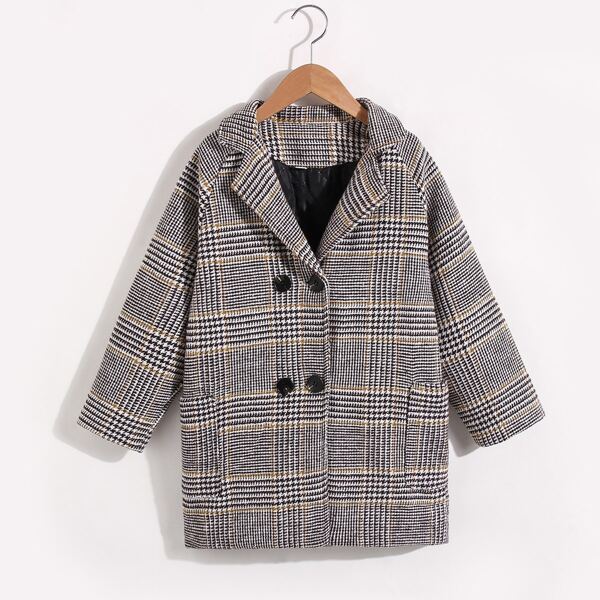 

Girls Plaid Double Breasted Raglan Sleeve Overcoat, Multicolor