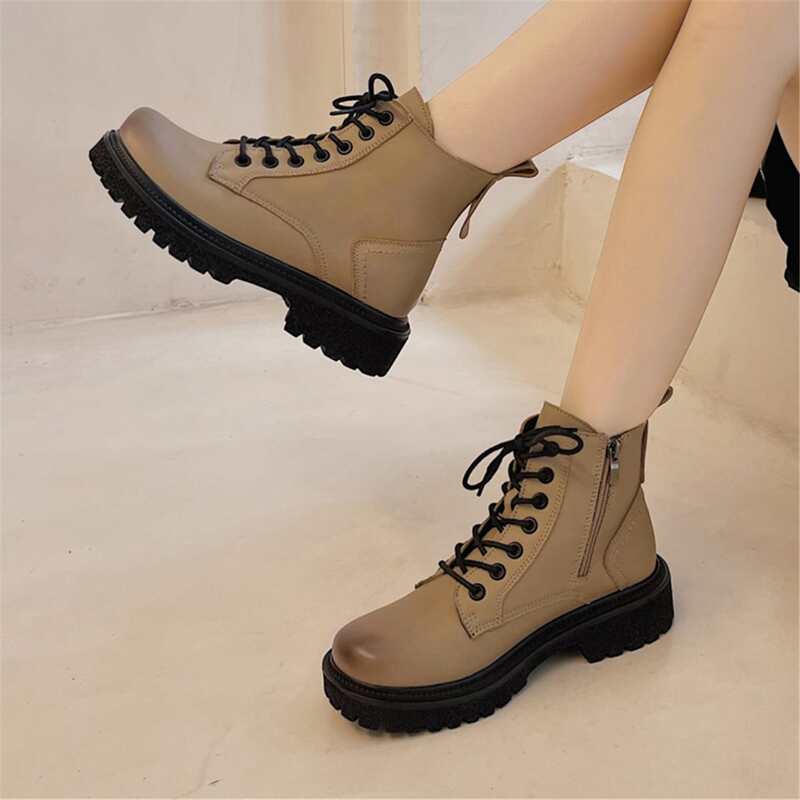 

Side Zip Lace Up Front Combat Boots, Khaki