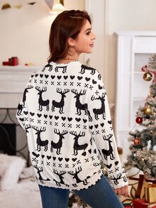 Christmas Print Drop Shoulder Sweatshirt - Black and White - View 2