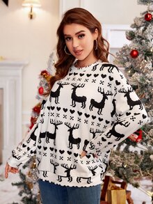 Christmas Print Drop Shoulder Sweatshirt - Black and White - View 3