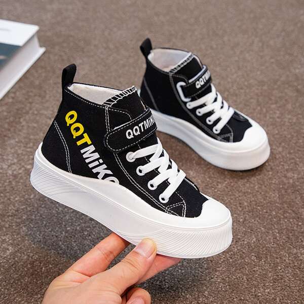 

Boys Letter Graphic Velcro Strap Canvas Shoes, Black
