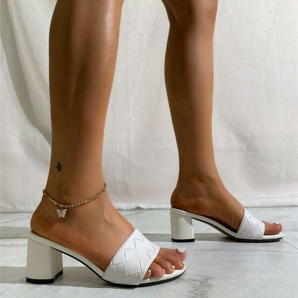 

Stitch Detail Chunky Mule Sandals, White