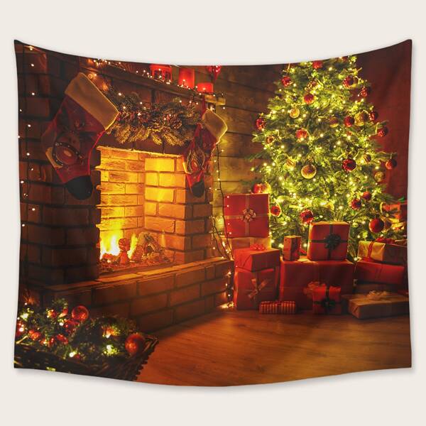 

Christmas Fireplace Pattern Tapestry, Multicolor