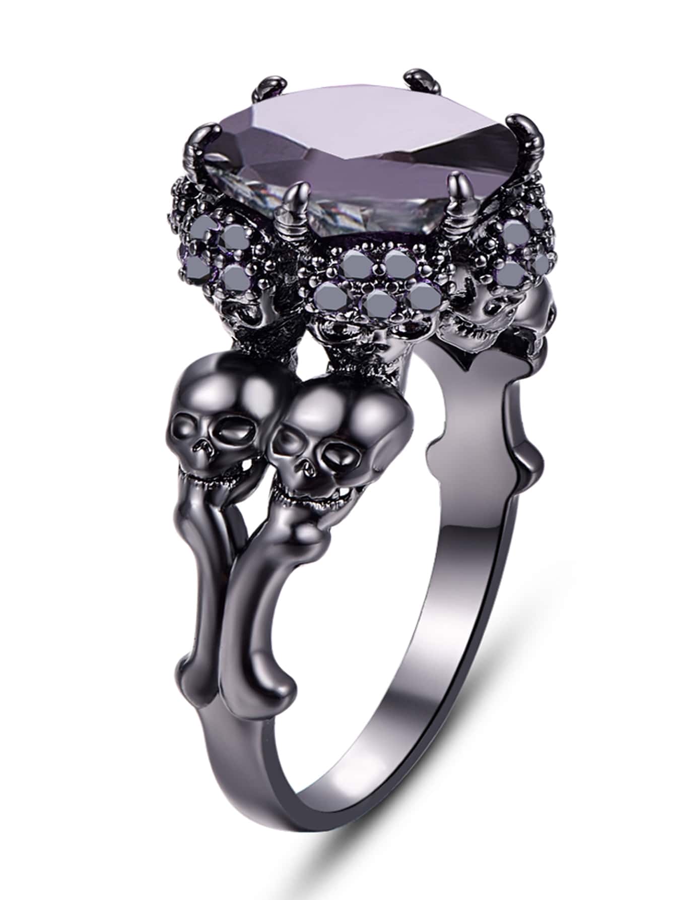 Cubic Zirconia & Skull Decor Ring For Women For Party Banquet Wedding ...