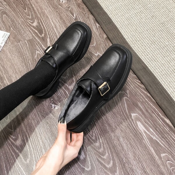 

Buckle Decor Square Toe Loafers, Black