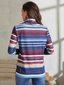 Color Block High Neck Drawstring Tee - Multicolor - View 2