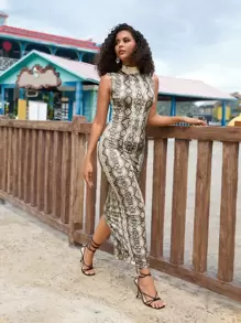 Danielle Monae Đầm Chia Dây kéo Snakeskin In Thanh lịch - Nhiều màu - Xem 1