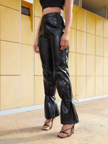 Danielle Monae Quần nữ Thắt nút Dây kéo Cá sấu Hấp dẫn - màu đen - Xem 5