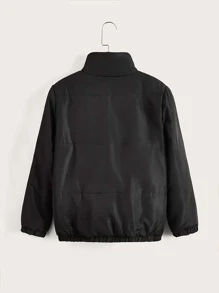 SHEIN Tween Boy Solid Elastic Hem Padded Coat - Black - View 2