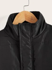 SHEIN Tween Boy Solid Elastic Hem Padded Coat - Black - View 3