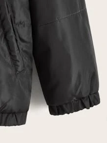 SHEIN Tween Boy Solid Elastic Hem Padded Coat - Black - View 4