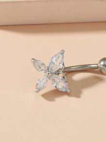 Anillo de ombligo con decoración de mariposa de circonita cúbica, joyería de piercing de cuerpo punk de moda unisex - Plateado - Ver 2