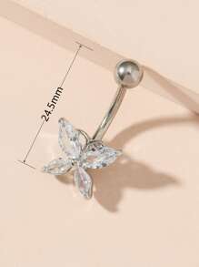 Anillo de ombligo con decoración de mariposa de circonita cúbica, joyería de piercing de cuerpo punk de moda unisex - Plateado - Ver 3