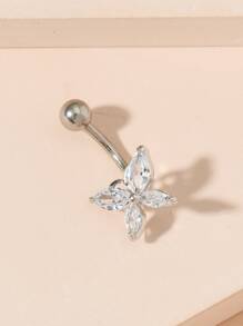 Anillo de ombligo con decoración de mariposa de circonita cúbica, joyería de piercing de cuerpo punk de moda unisex - Plateado - Ver 4