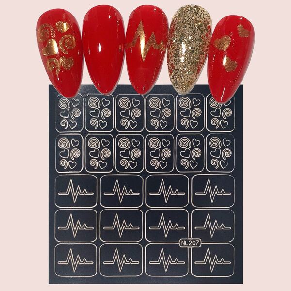 

1sheet Heart Pattern Nail Art Template Plate, Black