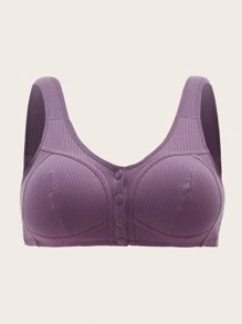 Plus Ribbed Button Front Bralette - Dusty Purple - View 1