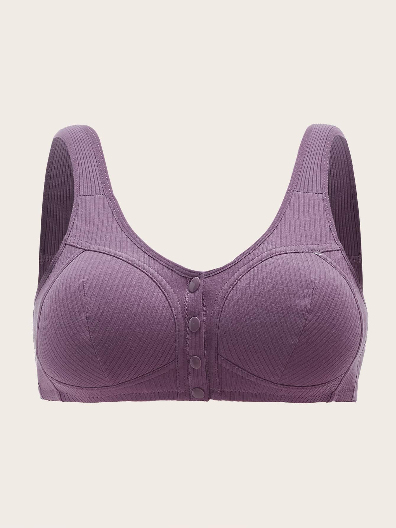 Plus Ribbed Button Front Bralette - Dusty Purple - View 1
