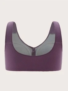 Plus Ribbed Button Front Bralette - Dusty Purple - View 2