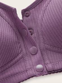Plus Ribbed Button Front Bralette - Dusty Purple - View 3