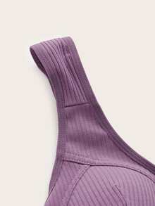 Plus Ribbed Button Front Bralette - Dusty Purple - View 4