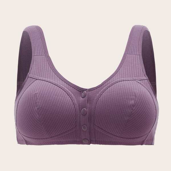 

Plus Ribbed Button Front Bralette, Dusty purple