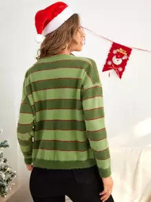 SHEIN Essnce 拼色落肩袖開襟衫 - 綠色 - 查看 2