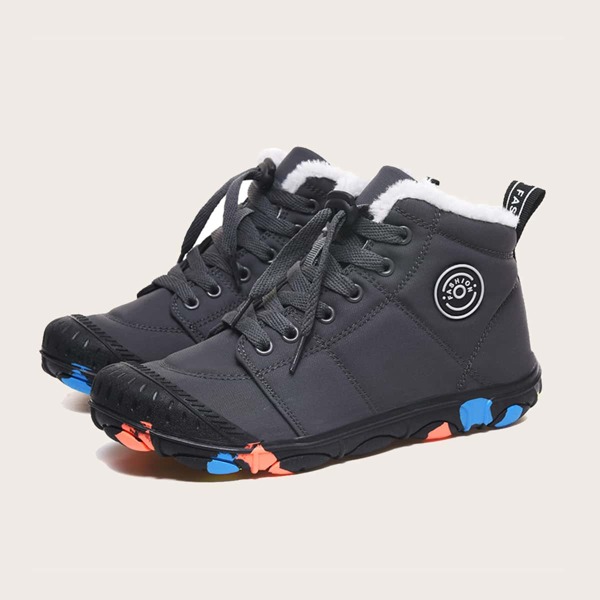 

Boys Letter Graphic Plush Inside Sneakers, Dark grey
