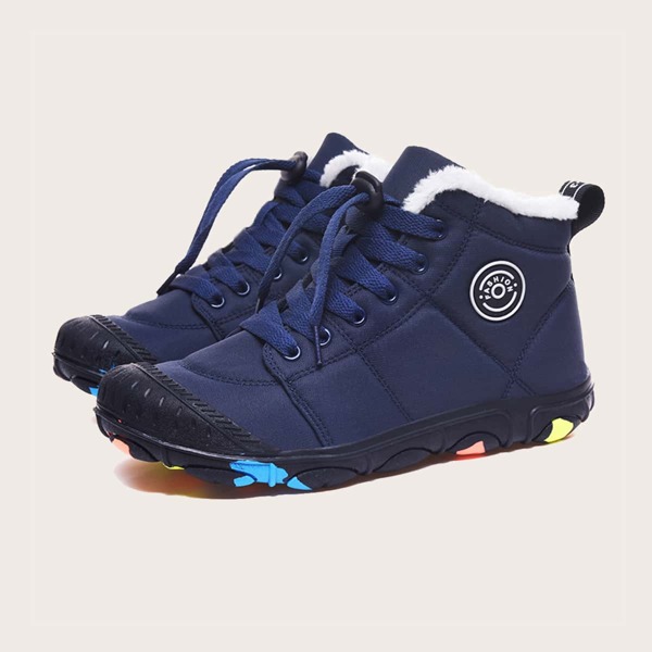 

Boys Letter Graphic Plush Inside Sneakers, Navy blue