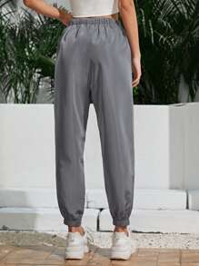 SHEIN Pantalones rompevientos de cintura con cordón - Gris - Ver 2
