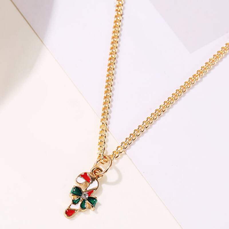 

Christmas Crutch Pendant Necklace, Multicolor