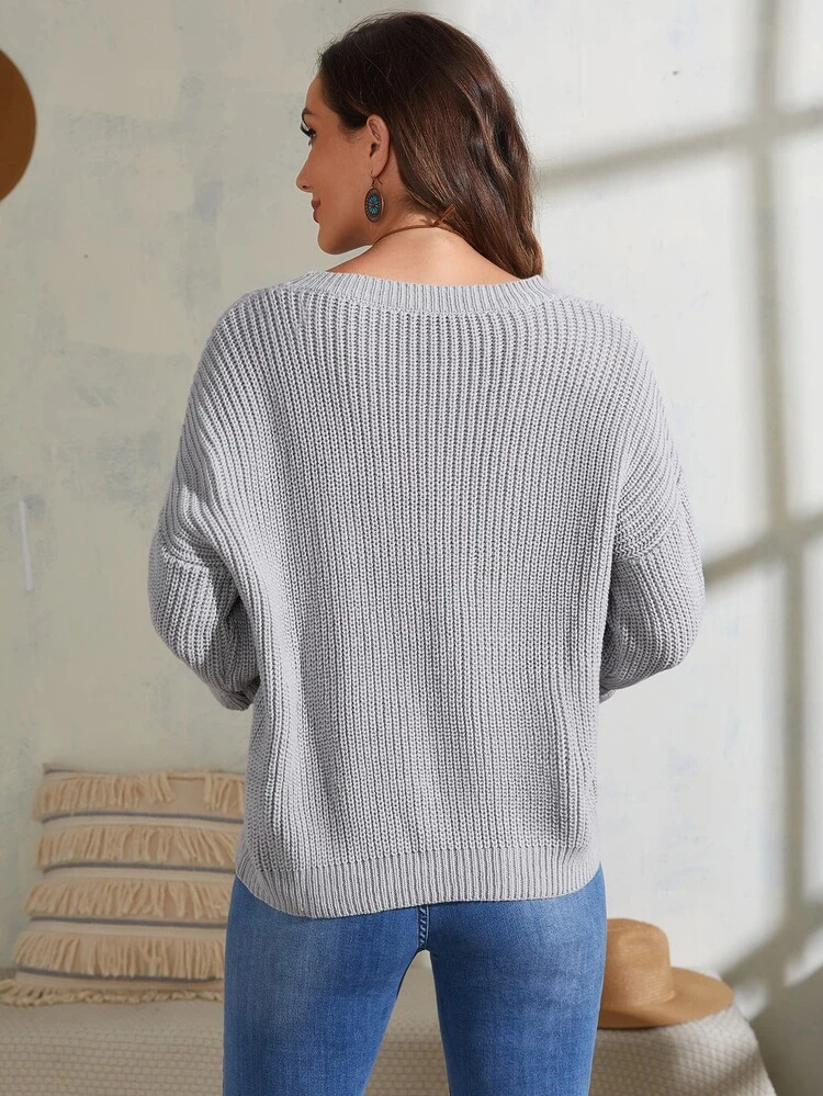 Solid Ribbed Tiered Layer Cuff Sweater
