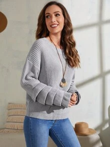 EMERY ROSE Solid Ribbed Tiered Layer Cuff Sweater