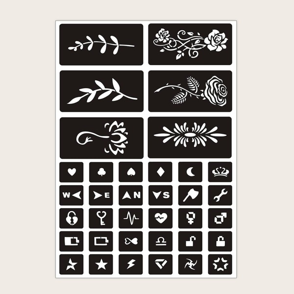 

1sheet Flower Print Tattoo Stencil, Black