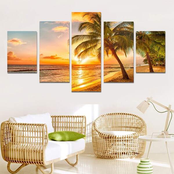 

5pcs Scenery Pattern DIY Diamond Unframed Painting, Multicolor