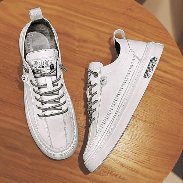 

Men Minimalist Lace Up Front Skate Shoes, White