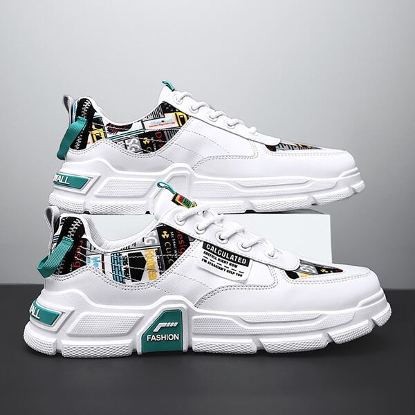 

Men Colorblock Letter Graphic Sneakers, White