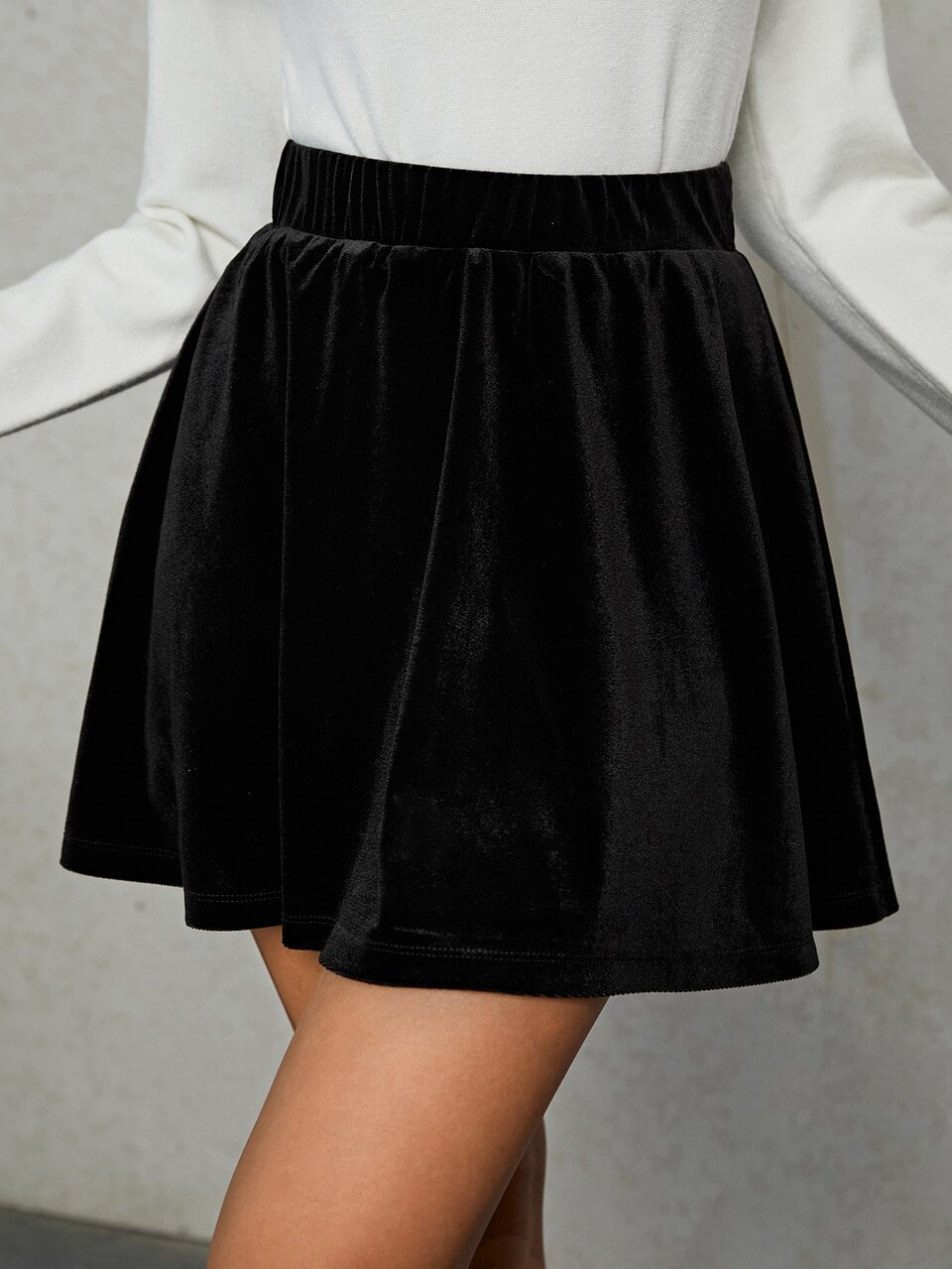 High Waist Solid Velvet Skirt