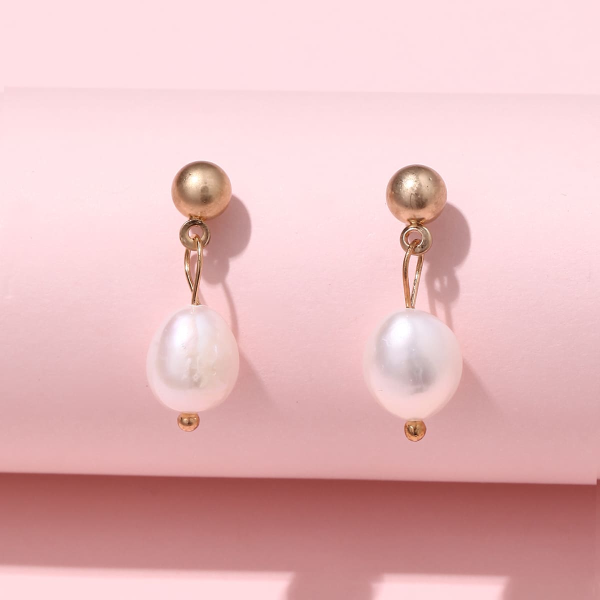 

Faux Pearl Drop Earrings, Rose gold