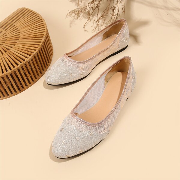 

Glitter Mesh Panel Court Flats, Gold