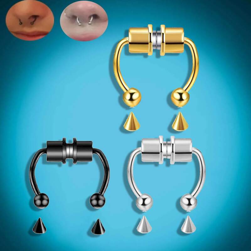 

3pcs Magnetic Nose Ring, Multicolor