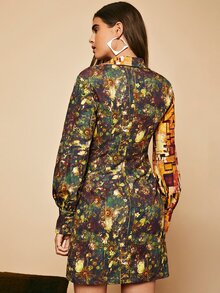 SHEIN Unity 圖案和印花撞色襯衫連衣裙 - 彩色 - 查看 2