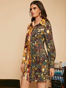 SHEIN Unity 圖案和印花撞色襯衫連衣裙 - 彩色 - 查看 5